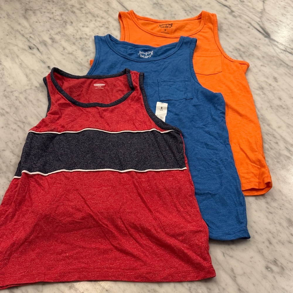 Old Navy and Jumping Beans Tank Top lot Red, Blue, and Orange Kids Medium